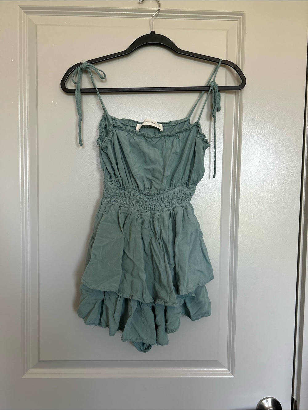 The Impeccable Pig Sage Green Tie-Shoulder Romper